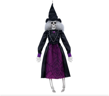Horror/halloween decoratie skelet/geraamte pop - heks - hangend - 40 cm Paars