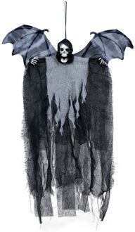 Horror/halloween decoratie skelet/geraamte pop met vleugels - hangend - 60 cm Zwart