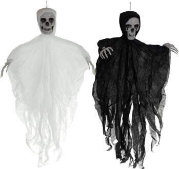 Horror/halloween decoratie skelet/geraamte pop - set van 2 - geest/spook - hangend - 70 cm