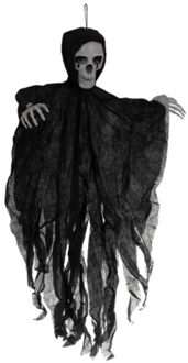 Horror/halloween decoratie skelet/geraamte pop - zwart - geest/spook - hangend - 70 cm