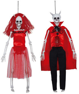 Horror/halloween decoratie skelet/geraamte poppen set - duiveltjes - hangend - 40 cm