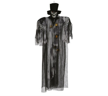 Horror/halloween decoratie skelet spook bruidegom pop - met verlichting - hangend - 180 cm Zwart