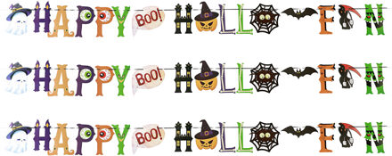 Horror/halloween letterslinger - 3x - Happy Halloween - papier - 250 cm - Feestartikelen/versiering