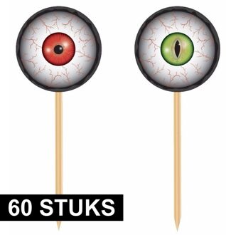 Horror halloween thema cocktailprikkers - met oogbollen - 60x stuks - Tafel decoratie / versiering