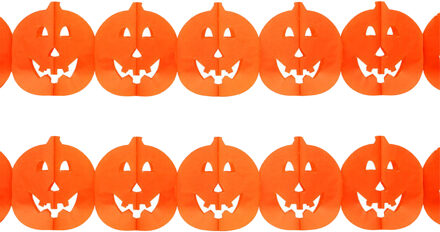 Horror/halloween thema feestslinger - 2x - Pompoenen - papier - 300 cm - Feestartikelen/versiering