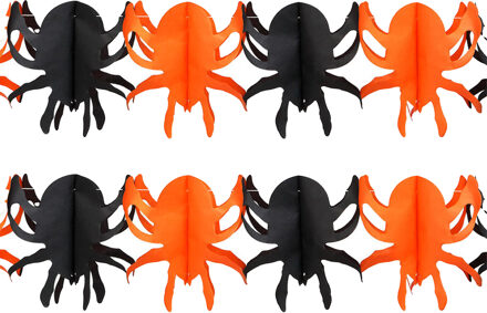 Horror/halloween thema feestslinger - 2x - Spinnen - papier - 300 cm - Feestartikelen/versiering