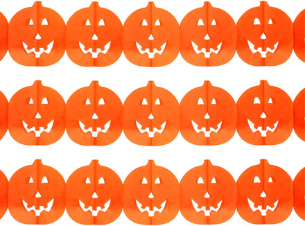 Horror/halloween thema feestslinger - 3x - Pompoenen - papier - 300 cm - Feestartikelen/versiering