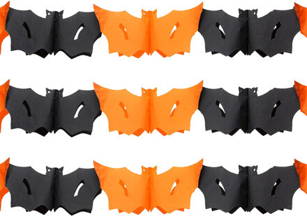 Horror/halloween thema feestslinger - 3x - Vleermuizen - papier - 300 cm - Feestartikelen/versiering