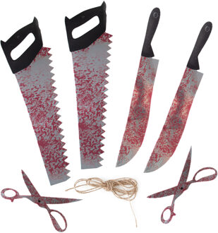 Horror/halloween thema vlaggenlijn feestslinger - bloederige gereedschappen - plastic - 183 x 30 cm