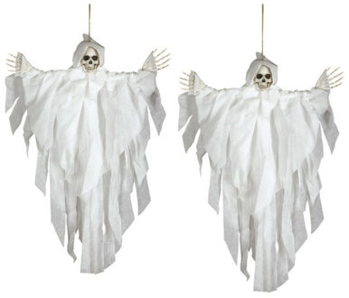 Horror hangdecoratie spook - 2x stuks - geest pop - wit - 75 cm - Halloween decoratie poppen