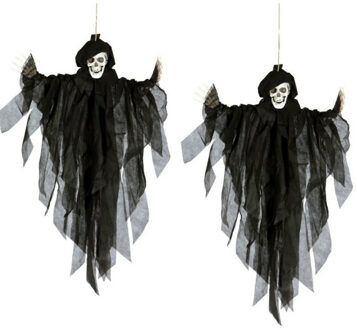 Horror hangdecoratie spook - 2x stuks - geest pop - zwart - 75 cm - Halloween decoratie poppen