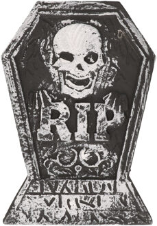 Horror kerkhof decoratie grafsteen RIP met schedel 38 x 27 cm - Feestdecoratievoorwerp