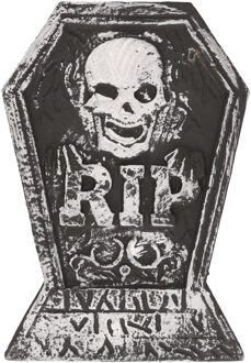 Horror kerkhof decoratie grafsteen RIP met schedel 38 x 27 cm