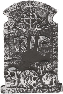 Horror kerkhof decoratie grafsteen RIP met schedels 38 x 27 cm - Feestdecoratievoorwerp