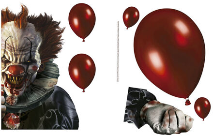 Horror raamstickers terror clown - 30 x 40 cm - herbruikbaar - Halloween thema decoratie/versiering Rood