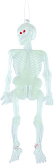 Horror skeletjes - 10x - glow in the dark - hangend - 14 cm - Halloween decoratie Wit