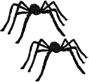 Horror spin groot - 2x - Halloween decoratie/versiering - buigbaar - zwart - 90 cm