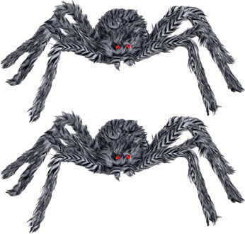 Horror spin groot - 2x - Halloween decoratie/versiering - grijs - 60 cm