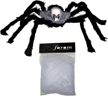Horror spin groot 60 cm - incl. web - Halloween decoratie/versiering - doodskop