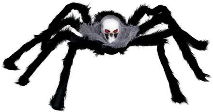 Horror spin groot - Halloween decoratie/versiering - zwart met doodskop - 60 cm