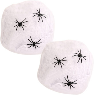 Horror spinnenweb met spinnen - 2x - wit - 20 gr - Halloween decoratie