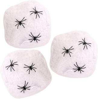 Horror spinnenweb met spinnen - 3x - wit - 20 gr - Halloween decoratie