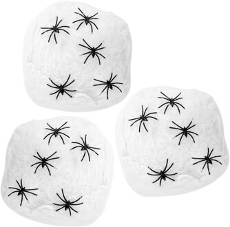Horror spinnenweb met spinnen - 3x - wit - 40 gr - Halloween decoratie