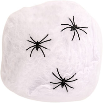 Horror spinnenweb met spinnen - wit - 20 gr - Halloween decoratie - Feestdecoratievoorwerp