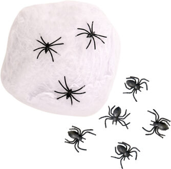 Horror spinnenweb met spinnen - wit - 20 gr - Halloween decoratie