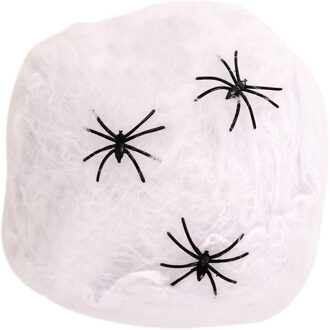 Horror spinnenweb met spinnen - wit - 20 gr - Halloween decoratie
