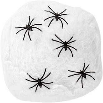 Horror spinnenweb met spinnen - wit - 40 gr - Halloween decoratie - Feestdecoratievoorwerp