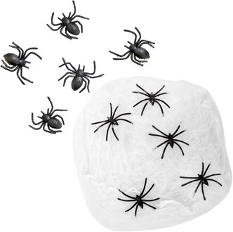 Horror spinnenweb met spinnen - wit - 40 gr - Halloween decoratie