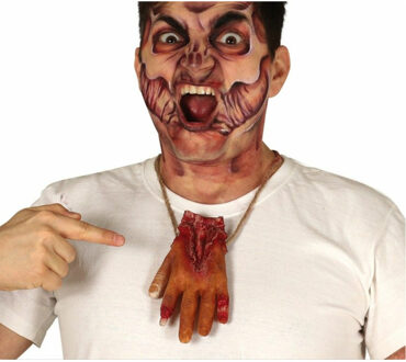 Horror verkleed ketting afgehakte hand - bloederige lichaamsdelen/ledematen - Halloween accessoire