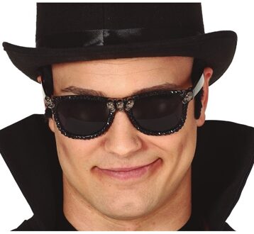 Horror verkleed zonnebril met schedels voor heren Zwart