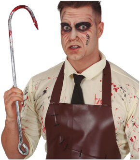 Horror vleeshaak met bloed - 65 cm - kunststof - Halloween wapens - accessoires Zilver