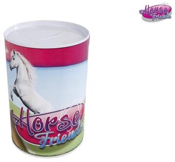 Horse Friends spaarpot meisjes 8,5 x 11,5 cm staal roze/blauw