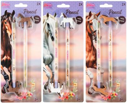 Horse potloden 2 stuks met topper 3 ass verschillende