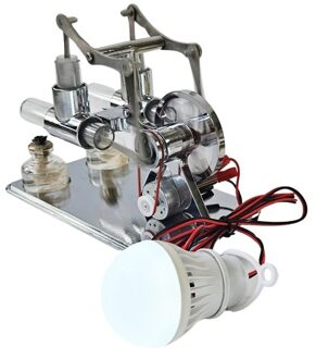 Hot Air Stirling Engine Electricity Generator Motor Physical Dual Engine Model with LED Bulb Dollar Flywheel Design Science Experiment with CNC Aluminum Alloy Base