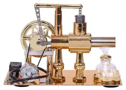 Hot Air Stirling Engine Motor Model Electricity Generator Motor with LED Bulb Six-pointed Star Pattern Flywheel