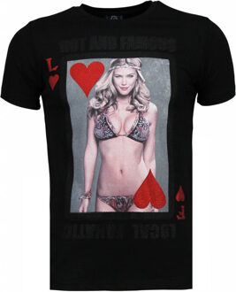 Hot & Famous Poker - Bar Refaeli Rhinestone T-shirt - Zwart - Maten: XL