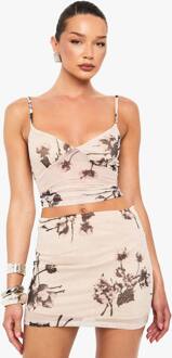 Hot Fix Bedrukte Mesh Gevoerd Flippy A-Lijn Mini Rok, Nude - 42