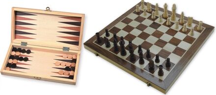 HOT Games Hot sports Schaak-backgammon klapcassette hout bruin 29x29