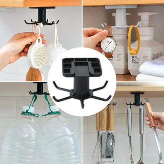 Hot Kitchen Products Perforated Rotary Hook Bathroom Rotating Storage Rack Chinese Seamless Wall Hanging Rack Kitchen Organizer