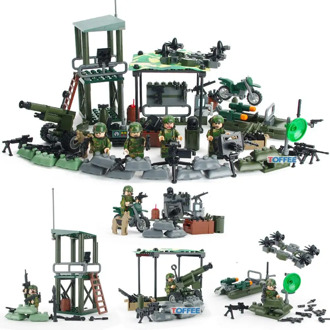 hot lepining military WW2 figures army Outpost base weapons war artillery Drone missile Building Blocks model bricks toys gift