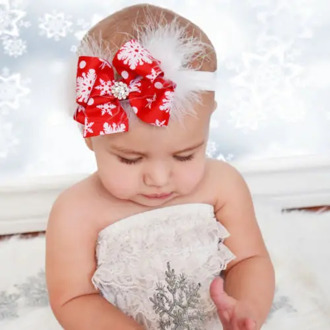 Hot Lovely Cute Christmas Baby Headband Bowknote Feather Headband for Christmas Photo Booth Hot cute new