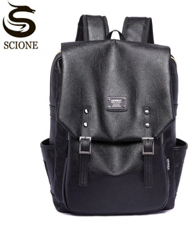Hot Men PU Leather Backpacks Fashion Solid Color Backpack & Travel Bags Male High College School Bags Rucksack Mochila Masculina
