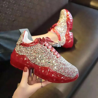 Hot Rhinestone Flat Shoes Woman Sneakers Lace Up Shoes Fashion Crystal Paillette Casual Shoes Woman Shoes Bling