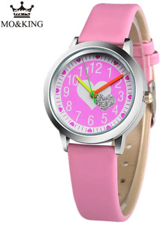 Hot Sale Cute Kid Watches Casual Purple Shiny Love Quartz Leather Clock Boys Girls Kids Watches Boys with Light Wrist Watches