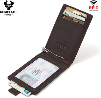 Hot Sale Fashion Solid Men's Thin Bifold Money Clip Leather Wallet With Metal Clamp RFID Male ID Credit Card Purse Cash Holder