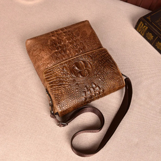Hot Sale Men's Messenger Bag Leather Flag Man Shoulder Bag Crocodile Leather Mens Casual Crossbody Bags Men Leather Bag